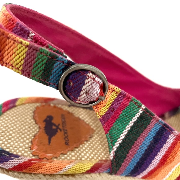 Rocket dog • rainbow stripe wedge espadrilles peep toe slingback ruffle • 7.5 - Picture 7 of 10